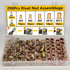 290pcs Rivet Nuts Metric Threaded Rivet Nut Set, Carbon Steel Rivet Nuts for Car Furniture Decoration Sheet Metal Assembly Industrial Products