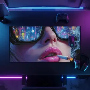 Cyberpunk Neon City Girl Desk Mat: XXL Gaming Mousepad, Night City Art, Neoprene Surface