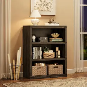 3 Tier Book Shelf, Farmhouse Book Case, Shelf with Storage, Wooden Bookshelves for Living Room, Home Office-Oak