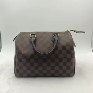 Pre-owned Louis Vuitton Speedy 25 Bag Damier Ebene Canvas Gold X302 26.05.06
