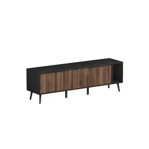 SONGMICS HOME Superfast Toolless Assembly, TV Stand for TVs up to 72 Inches, TV Cabinet, Entertainment Center with Storage, Media Console Table, Living Room, Natural Walnut and Ebony Black