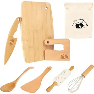Wooden Kids Safe Knife and Kids Baking Set for Real Cooking, 8 PCS Toddler Montessori Kitchen Tools, Cooking and Baking for Kids Little Chefs Montessori Kitchen Tools for Toddlers-Kids Cooking Sets