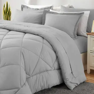 Orbby Light Grey Bed in a Bag Comforter Set 5PC – Cozy Soft Microfiber Bedding, Deep Pocket Sheets, Minimal Dorm & Bedroom Essential
