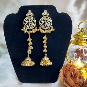 Women's Desi Elegant Gold-Plated Trending Kashmiri Jhumki Earrings