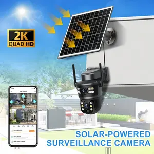 JIESUDA Solar-Powered Security Camera 2K Dual-Eye Quad HD Two-Way Audio Real-Time Remote Viewing Night Vision IP66 Waterproof Smart Home Compatible with Alexa Google Assistant Portable Outdoor Camera