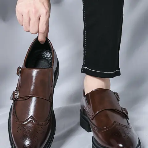 Men's Business Formal Brogue Embossed Design Dress Shoes, Fashionable Pointed Toe Slip on Shoes for Party, Office, Daily Clothing Decor for Men Formal Footwear Business Style Footwear