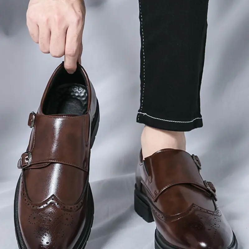 Men's Business Formal Brogue Embossed Design Dress Shoes, Fashionable Pointed Toe Slip on Shoes for Party, Office, Daily Clothing Decor for Men Formal Footwear Business Style Footwear