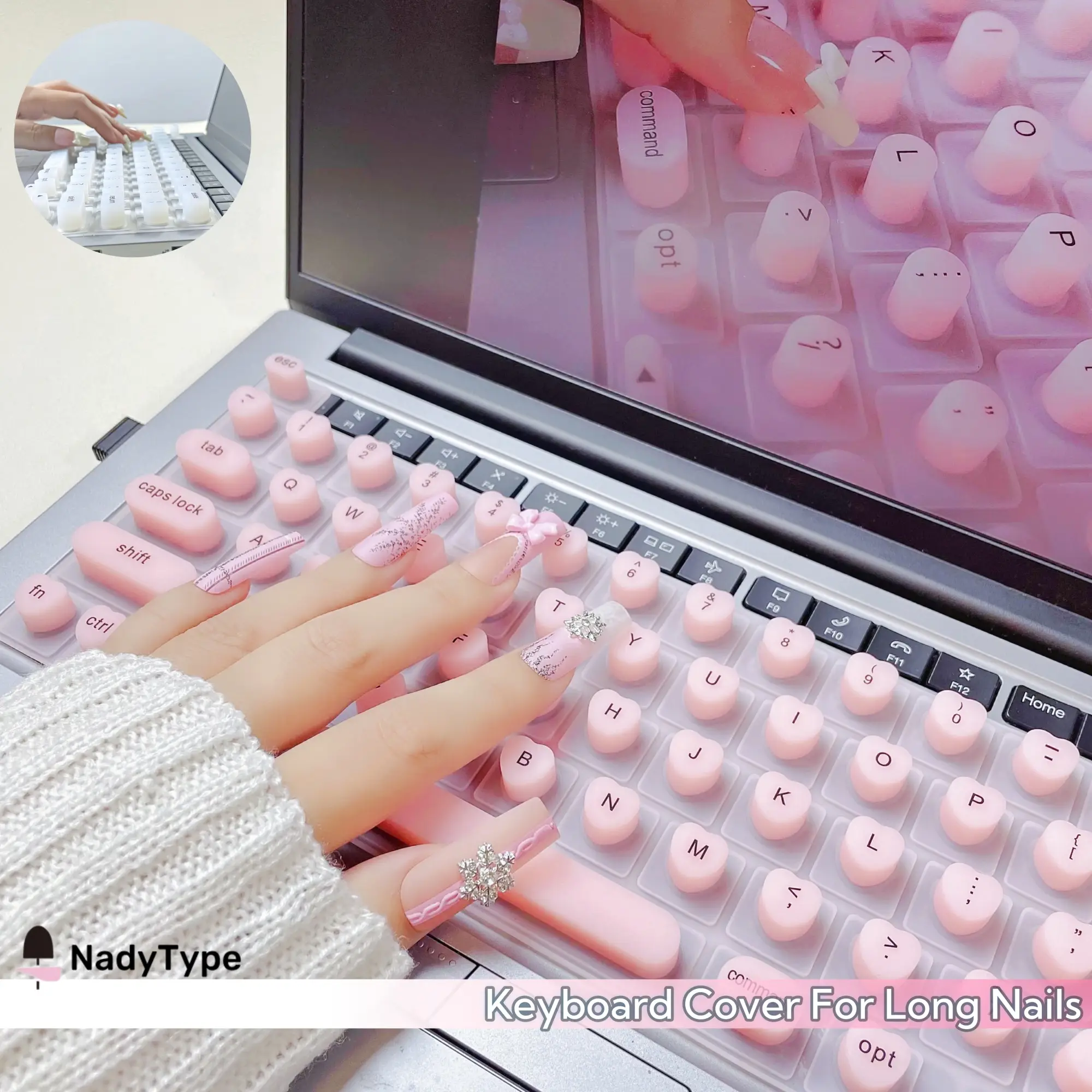 NadyType Keyboard Film for Nail Art,Full-Size Keyboard Film,Silicone Raised Keyboard Protective Cover compatible with Macbook&HP for Nail Art,Keyboard
