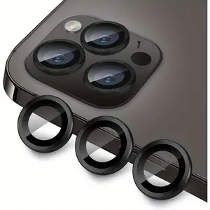 For IPhone16/16Plus/16Pro/16Pro Max, iPhone15/15Mini/15Pro/15Pro Max iPhone 13 Pro for 13 Pro Max Camera Lens Protector, Anti-Scratch Lens Cover 9H Tempered Glass Metal Camera Screen Protector Shockproof Camera Cover Ring -3 Pcs Graphite