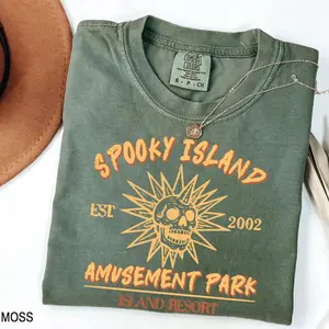 Comfort Colors Spooky Isl@nd shirt, Disco Skull, Halloween Nostalgia, Baggy T Shirt, Skull Emblem, Spooky Disco Shirt, Ghost Town, Spooky Isl@nd Shirt