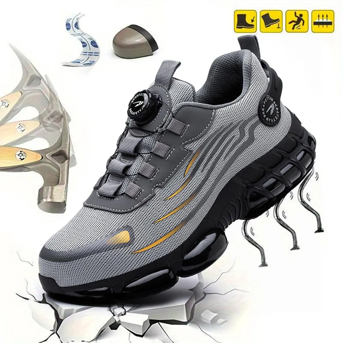 Men's & Women's Steel Toe Safety Footwear, Breathable Wide Work Shoes with Durable Soft Sole, Slip-Resistant Comfortable Industrial Construction Sneakers