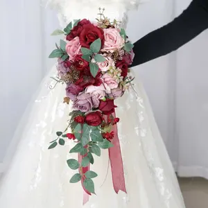 Champagne Handmade Bridal Bouquet, Elegant Teardrop Design, Wedding Flower Arrangement for Ceremony Decoration