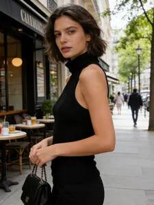 Spring Summer New Women's High Neck Sleeveless Vest Top, Elastic Pullover Sleeveless Shirt, Plain All over Print, Slim-Fitting