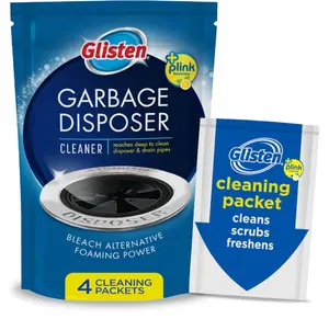 Glisten Garbage Disposer Cleaner and Freshener, Sink Disposal Odor Eliminator with Foaming Action, Lemon Scent, Made in the USA, 4 Packets