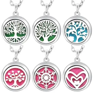 Stainless Steel Fashion Tree Of Life Aromatherapy Necklace Essential Oil Diffuser Perfume