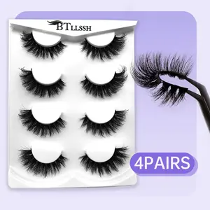 False Eyelashes, 4 Pairs Natural Look Eyelash Extensions, Long Curly Fake Eye Lashes, Fluffy Volume Eyelashes