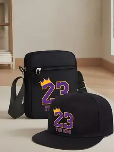 Creative 23 Crown Graphic Print Unisex Baseball Cap Adjustable Snapback Cap and Crossbody Bag Set, Street Fashion Outdoor Sports Hat and Shoulder Bag, Adjustable Gift