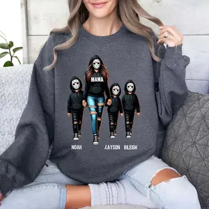 	Personalized Halloween Mama Sweatshirt, Custom Kids Names Hoodie , Spooky Mom Hoodie, Matching Family Halloween Shirt, Gift for Mom, Spooky Mama Shirt