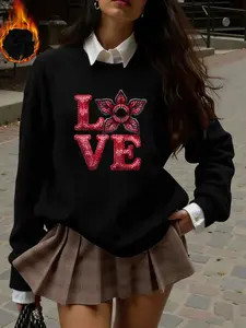 Women's Fall Winter Cartoon Pattern Fitted Sweater, Casual Round Neck Long Sleeve Pullover, Sweet Cool Style Knitwear Top