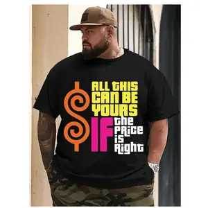 100% Cotton Plus Size T Shirt Featuring Vibrant Retro "All This Can Be Yours If The Price Is Right" Graphic Print Casual Round Neck Short Sleeve Tee for Casual Wear and Themed Events