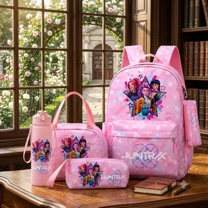 4PCS K-Pop Demon Hunters Backpack Set School Backpack Lunch Bag Pencil Case Water Bottle Anime Bookbag for Kids Teens Students Travel Gift