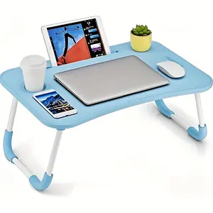 Foldable Laptop Bed Table with Handle Card Slot & Drawer for Students Remote Workers Perfect for Dormitory Bedside Home Office Compact Design Cup Holder & Drawer