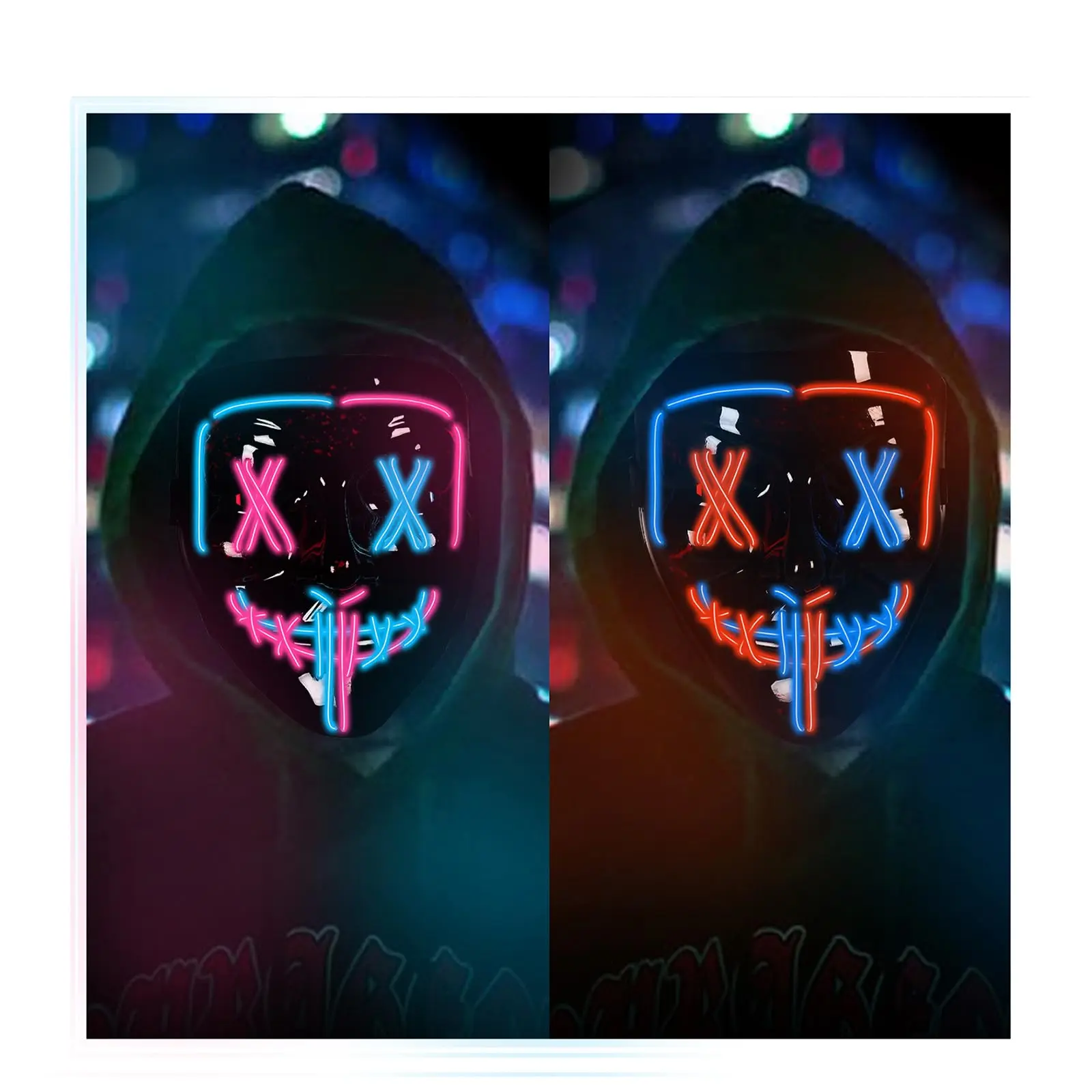 GARVEE 2PACK Halloween Purge Mask Halloween Scary Mask Halloween LED Light Up Mask with 3 Light Modes for Festival Party.