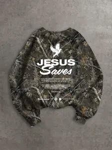 Men's Round Neck Camo Pullover Sweatshirt, Letter Print, Religious Christian Clothing, Comfortable and Stylish, Casual Daily Wear