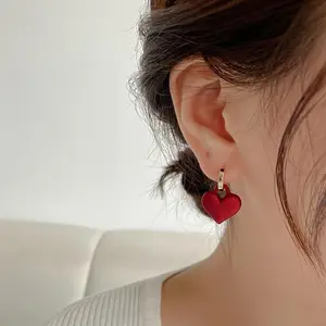 [Heart Dropper Earrings Set] 2pcs Red Heart Dropper Earrings for Women - Japanese Korean Style Cute Dropper (No Feathers) & Red Heart Charms, Elegant Wedding & Daily Gift, Year-Round Wearable for Ladies - 2pcs Set
