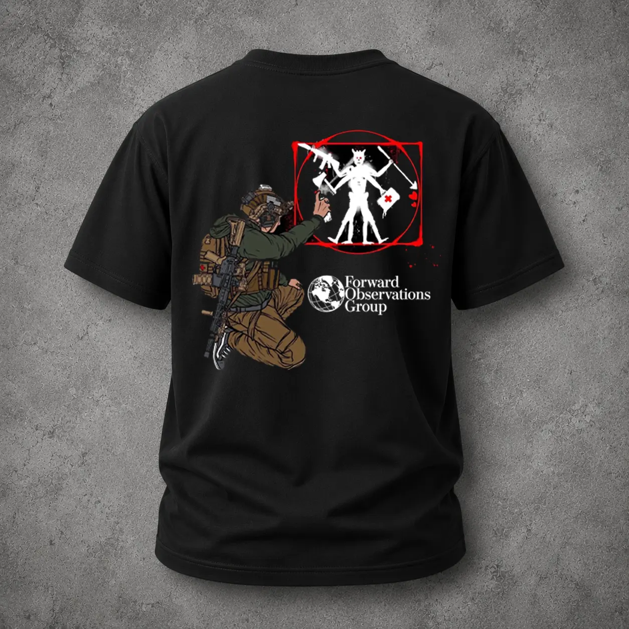 Forward Observations Group FOG Spray Paint Vitruvian Skeleton Tactical T-Shirt