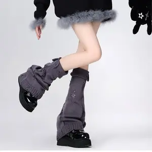Y2K Harajuku Subculture Distressed Side-Slit Rolled Edge Knit Leg Warmers High-Value Baddie Stackable Knee-Hioh Lazy Street Fashion Desian Sleeves Trendy Statement Piece