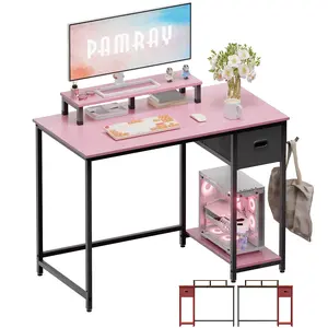 Pamray 39" Computer Desk with Monitor Stand,Small Home Office Desks with Storage Drawer for Bedroom and Modern Metal Frame PC Desk with CPU Stand.