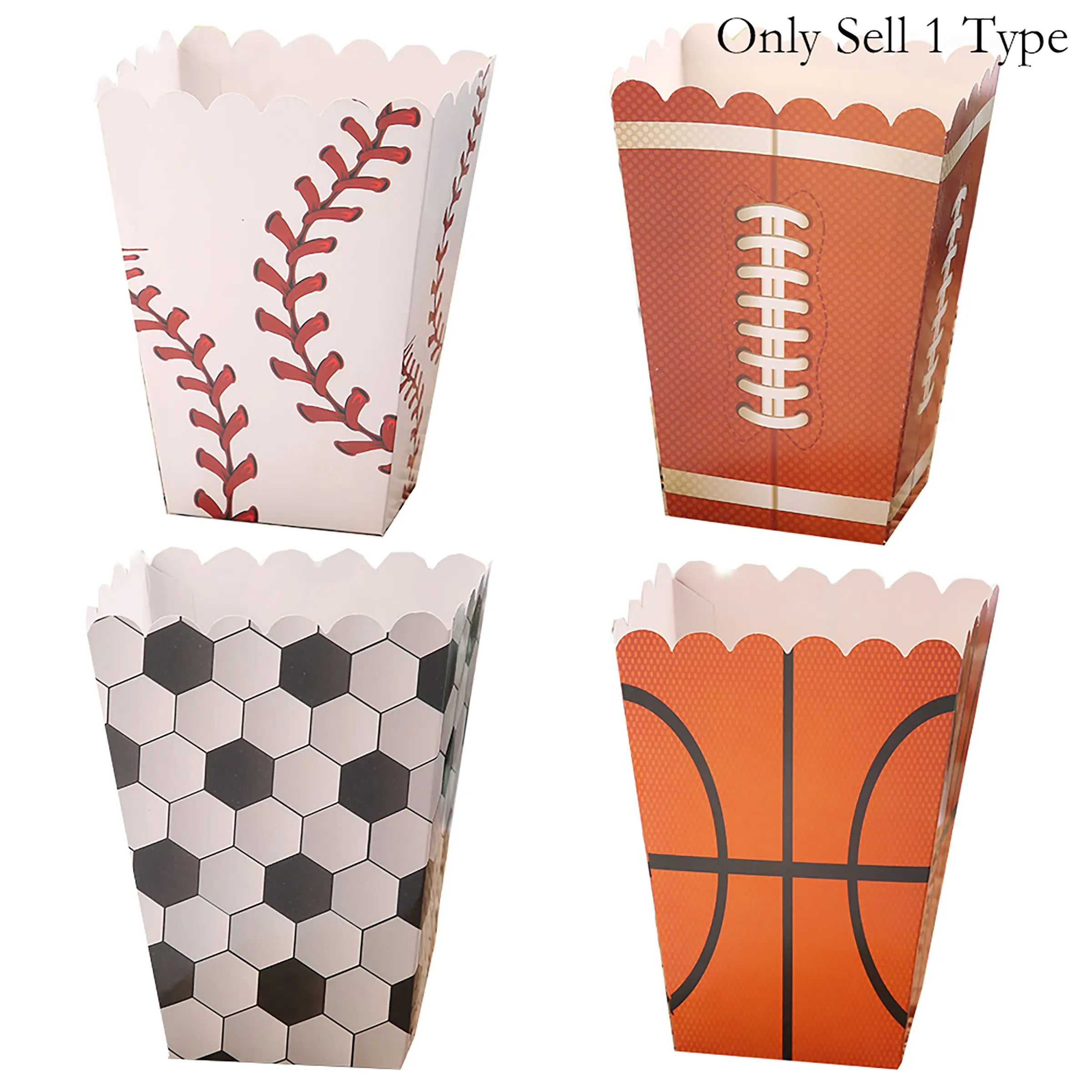 24 Party Popcorn Treat Boxes，Creative Birthday Party Footballs, Baseballs, Basketballs, Rugby Popcorn Boxes, Assorted Colors Paper Buckets, Chicken Nuggets Cups, Fries Packaging