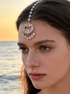 Vintage Palace Style Eyebrow Pendant Fashion Versatile Pearl Rhinestone Hair Chain Jewelry Accessory, Elegant Women's Headpiece