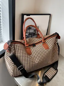 Retro houndstooth plaid short-distance travel bag, Perfect travel bag, classic brown and black houndstooth plaid casual joker texture commuter portable messenger bag, personalized daily suitable for business trips and so on