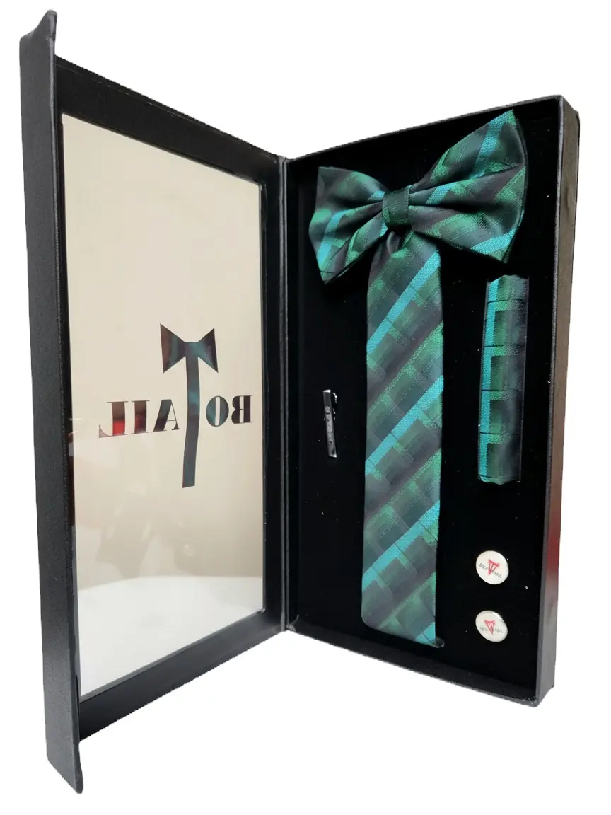 Botail Green & Black Squares/Stripes Neckwear-Gift Set
