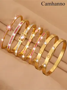 7-piece elegant and luxurious pink series bracelet set, stackable high-end ensemble, stainless steel material, suitable for parties, Valentine's Day gifts, Spring Festival, and daily wear - perfect for all seasons