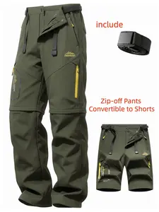 Men's Outdoor Quick-Dry Lightweight Breathable Detachable Shorts, Sporty Slim-Fitting Trousers, Cycling Hiking Pants, Plain Surface Letters Pattern