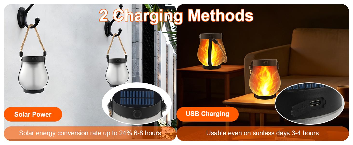 Flame Garden Light Solar Lanterns Outdoor with Dancing Flame Effect, Solar Powered Hanging Lantern Lights with Realistic Flickering Flames, Waterproof Decorative Lights for Front Porch Patio Garden Yard Table and Outdoor Decor