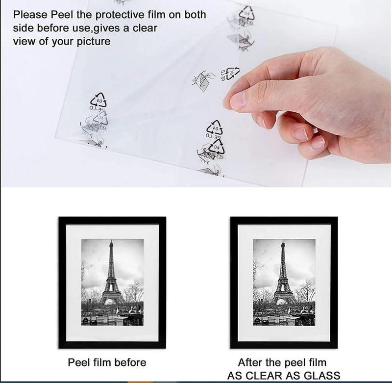 Valentine‘s Gift - Set of 5 Black 11x14 Picture Frames with Polished Plexiglass – Fits 8x10 Photos with Mat or 11x14 Without Mat – Galleria Collection Wall-Mounted Photo Frames Decor Light