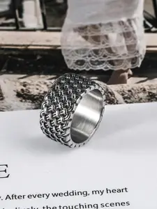 Vintage Stainless Steel Woven Texture Ring, Stackable Rings, Fashion Accessories for Both Men & Women for Party, Daily Clothing Decor, Trendy All-match & Exquisite Jewelry for Birthday Gift