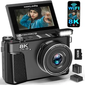 8K Digital Camera for Photography, 88MP WiFi Vlogging Camera for YouTube, 3" 180?Flip Screen & 18X Digital Zoom Autofocus Vlog Cameras with Lens Cap, 32GB Card, 2 , Gunmetal