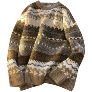 Grandpa Sweater Striped Sweater Women Ribbed Knit Jumper Top Knit Sweater Vintage Pullover Sweater