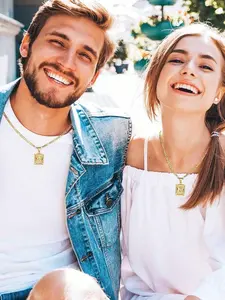 Initial Necklace Square Letter Pendant Necklace Capital Monogram Necklace Alhpabets from A-Z Figaro Chain Necklace