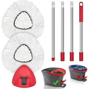 Spin Mop Heads, Base, Handle for EasyWring 1 Tank System, Includes 2 Microfiber Refills, 1 Cover and 58 inches Long Pole for Tile