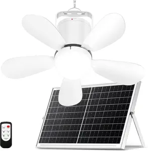 Solar Ceiling Fan Light, 25W Solar Powered Portable Gazebo Fan with Remote, Wireless Battery Operated Ceiling Fan Light Outdoor, Tent fan for Camping RVs Patio Canopy Chicken Coop Outside