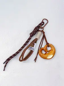 Handmade Pretzel Bagel Keyring Bag Charm Food Bread Bagel Keychain Pretzel Pendant Trinket Foodie Donut Pretzel Bagel Handbag Pendant Charms Backpack Purse Hanging Ornament Bread Dougn Brown Woven Rope Bagel Pretzel Key Chain Bag Charms Accessories Gift