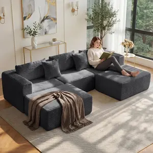 【Summer vibes】110" Oversized Velvet U-Frame Cloud Sectional Sofa Set, 3-Piece Boneless Sofas with 2 Footstools, Deep Seating Modular Convertible Modern Sleeper Couch, Fully Assembled Comfy Couch for Living Room Watch Party