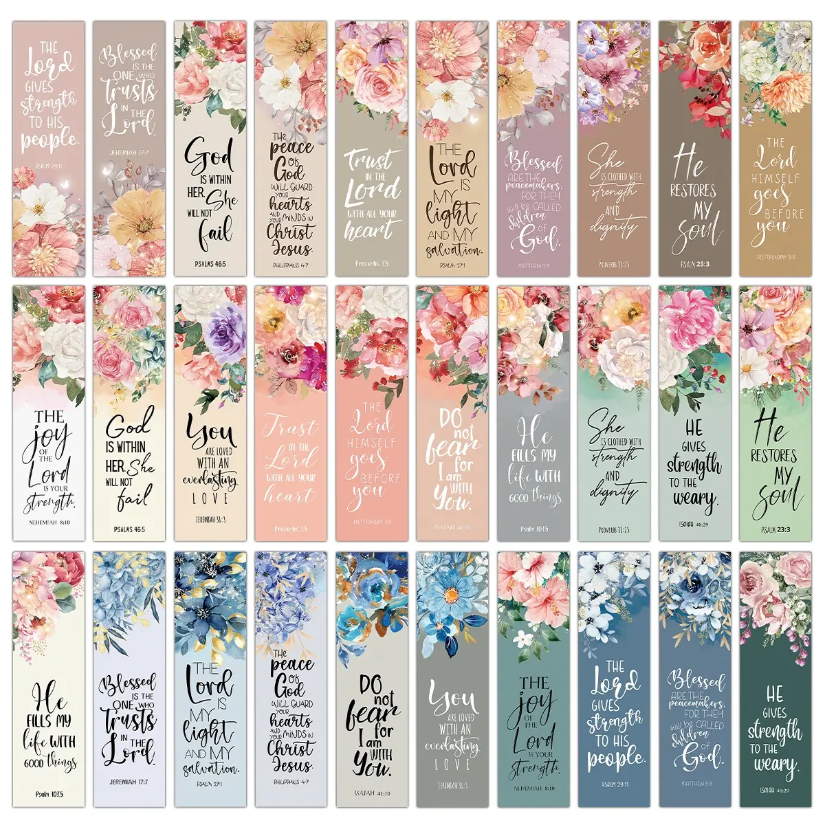 30pcs Inspirational, Motivational Floral Artwork Bible Verse Bookmarks - Christian Religious Scripture Quotes Paper Bookmarks - Ideal for Readers, Church, Book Decor, Personal Use, Thoughtful Gifts Decorative Items