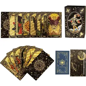 Tarot Cards Set, 78 Deck PVC Waterproof with Gold Foil Classic Cards and English Instructions, Rectangular Card Stand for Tarot Beginners and Expert